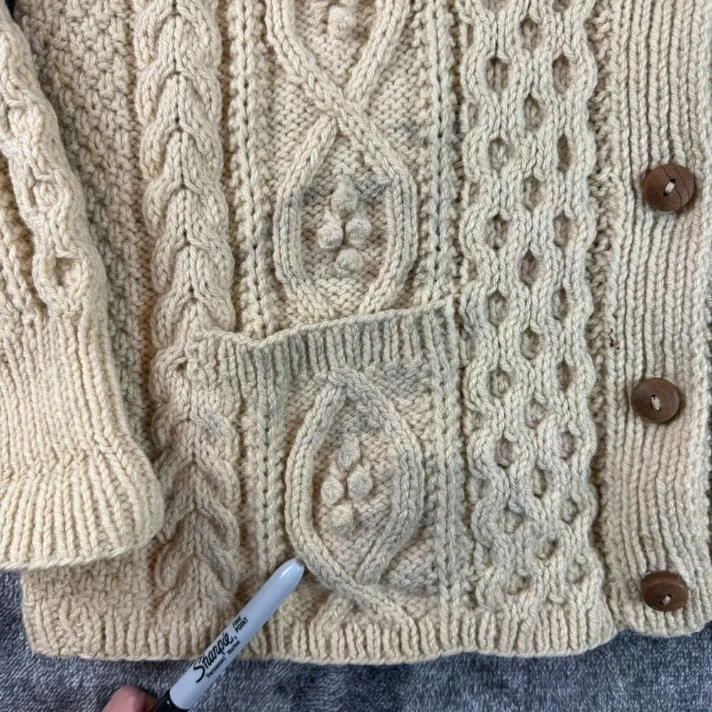 Vtg 60's 70's Abercrombie & Fitch Virgin Wool Cable Knit Cardigan Ireland M/L - Picture 4 of 11
